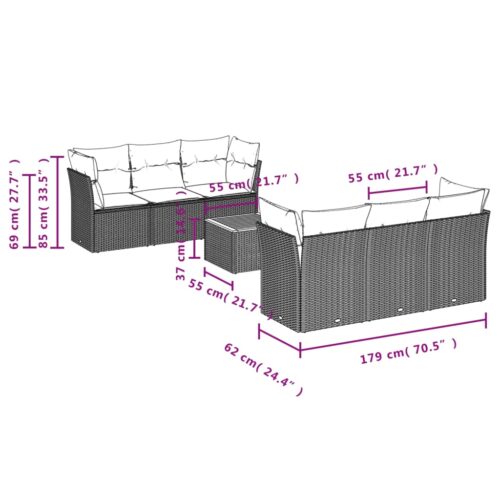 7-Piece Garden Sofa Set with Cushions Mix Beige Poly Rattan Wicker Outdoor Patio Furniture - Image 10