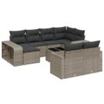 11-Piece Garden Sofa Set with Cushions Grey Poly Rattan Wicker Outdoor Patio Furniture