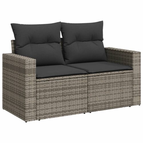 11-Piece Garden Sofa Set with Cushions Grey Poly Rattan Wicker Outdoor Patio Furniture - Image 3