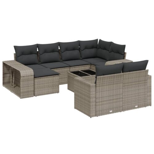 11-Piece Garden Sofa Set with Cushions Grey Poly Rattan Wicker Outdoor Patio Furniture - Image 14
