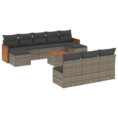11-Piece Garden Sofa Set with Cushions Grey Poly Rattan Wicker Outdoor Patio Furniture