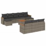 11-Piece Garden Sofa Set with Cushions Grey Poly Rattan Wicker Outdoor Patio Furniture