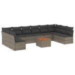 11-Piece Garden Sofa Set with Cushions Grey Poly Rattan Wicker Outdoor Patio Furniture