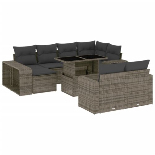 11-Piece Garden Sofa Set with Cushions Grey Poly Rattan Wicker Outdoor Patio Furniture