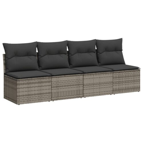 11-Piece Garden Sofa Set with Cushions Grey Poly Rattan Wicker Outdoor Patio Furniture - Image 5