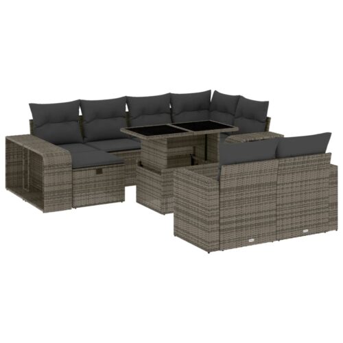 11-Piece Garden Sofa Set with Cushions Grey Poly Rattan Wicker Outdoor Patio Furniture - Image 13