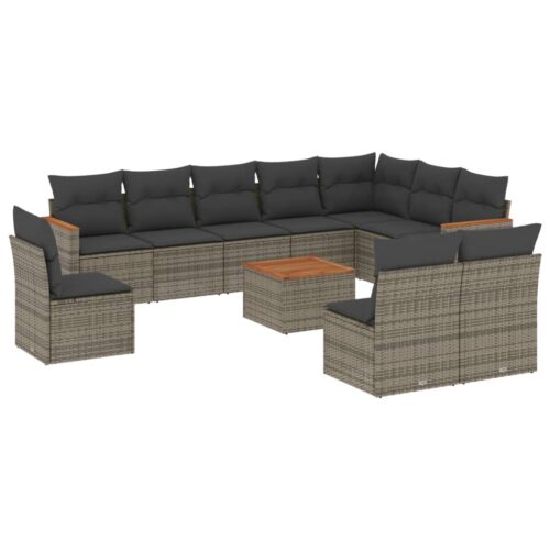 11-Piece Garden Sofa Set with Cushions Grey Poly Rattan Wicker Outdoor Patio Furniture