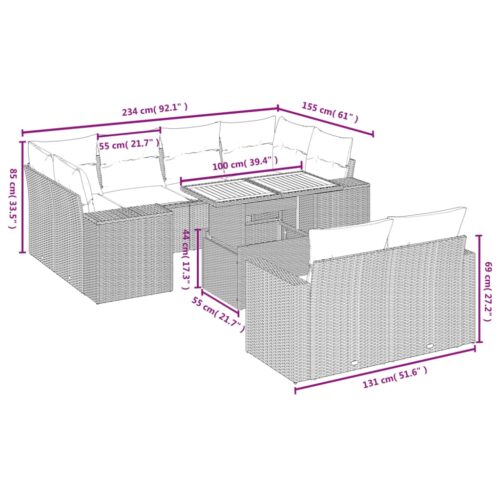11-Piece Garden Sofa Set with Cushions Grey Poly Rattan Wicker Outdoor Patio Furniture - Image 3