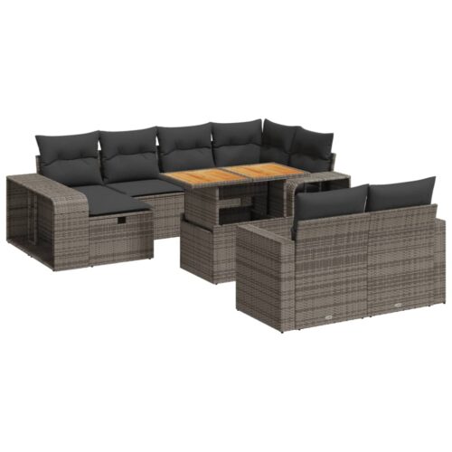 11-Piece Garden Sofa Set with Cushions Grey Poly Rattan Wicker Outdoor Patio Furniture