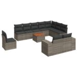 11-Piece Garden Sofa Set with Cushions Grey Poly Rattan Wicker Outdoor Patio Furniture