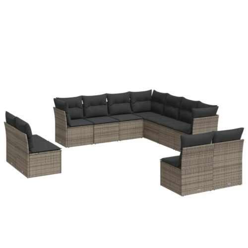 11-Piece Garden Sofa Set with Cushions Grey Poly Rattan Wicker Outdoor Patio Furniture