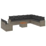 11-Piece Garden Sofa Set with Cushions Grey Poly Rattan Wicker Outdoor Patio Furniture