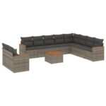 11-Piece Garden Sofa Set with Cushions Grey Poly Rattan Wicker Outdoor Patio Furniture