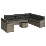 11-Piece Garden Sofa Set with Cushions Grey Poly Rattan Wicker Outdoor Patio Furniture