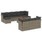 11-Piece Garden Sofa Set with Cushions Grey Poly Rattan Wicker Outdoor Patio Furniture