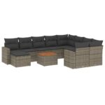11-Piece Garden Sofa Set with Cushions Grey Poly Rattan Wicker Outdoor Patio Furniture