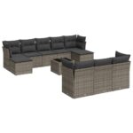 11-Piece Garden Sofa Set with Cushions Grey Poly Rattan Wicker Outdoor Patio Furniture