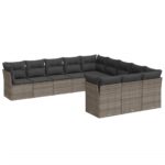 11-Piece Garden Sofa Set with Cushions Grey Poly Rattan Wicker Outdoor Patio Furniture