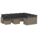 11-Piece Garden Sofa Set with Cushions Grey Poly Rattan Wicker Outdoor Patio Furniture