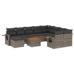 11-Piece Garden Sofa Set with Cushions Grey Poly Rattan Wicker Outdoor Patio Furniture