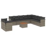 11-Piece Garden Sofa Set with Cushions Grey Poly Rattan Wicker Outdoor Patio Furniture