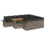11-Piece Garden Sofa Set with Cushions Grey Poly Rattan Wicker Outdoor Patio Furniture