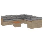 11-Piece Garden Sofa Set with Cushions Mix Beige Poly Rattan Wicker Outdoor Patio Furniture