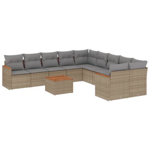 11-Piece Garden Sofa Set with Cushions Mix Beige Poly Rattan Wicker Outdoor Patio Furniture - Image 14