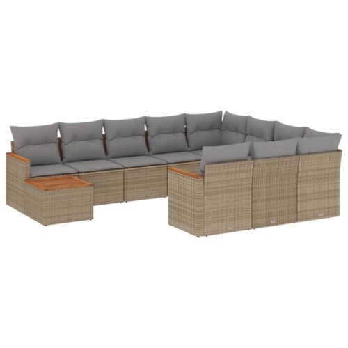 11-Piece Garden Sofa Set with Cushions Mix Beige Poly Rattan Wicker Outdoor Patio Furniture - Image 14