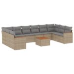 11-Piece Garden Sofa Set with Cushions Mix Beige Poly Rattan Wicker Outdoor Patio Furniture