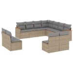 11-Piece Garden Sofa Set with Cushions Mix Beige Poly Rattan Wicker Outdoor Patio Furniture