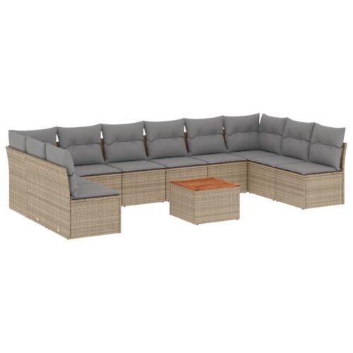 11-Piece Garden Sofa Set with Cushions Mix Beige Poly Rattan Wicker Outdoor Patio Furniture - Image 14