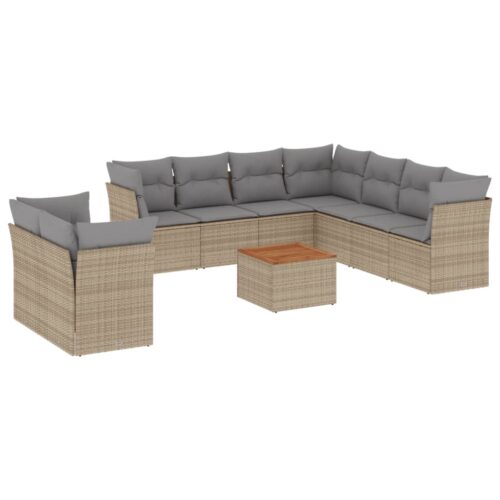 11-Piece Garden Sofa Set with Cushions Mix Beige Poly Rattan Wicker Outdoor Patio Furniture
