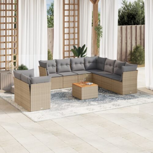 11-Piece Garden Sofa Set with Cushions Mix Beige Poly Rattan Wicker Outdoor Patio Furniture - Image 2