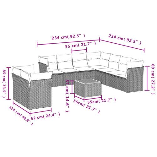 11-Piece Garden Sofa Set with Cushions Mix Beige Poly Rattan Wicker Outdoor Patio Furniture - Image 10