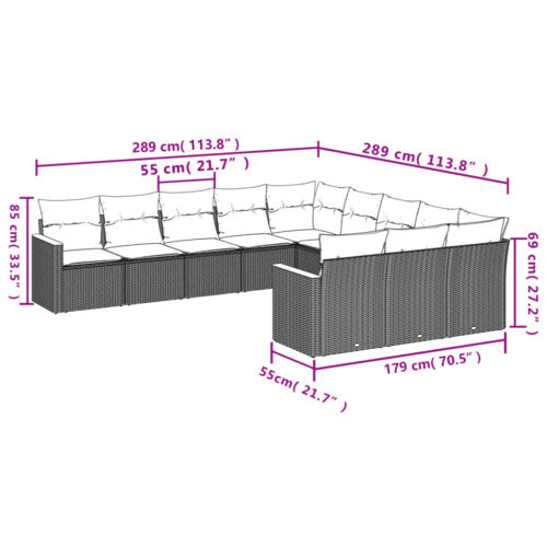 11-Piece Garden Sofa Set with Cushions Mix Beige Poly Rattan Wicker Outdoor Patio Furniture - Image 7