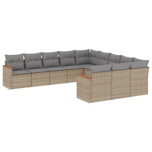 11-Piece Garden Sofa Set with Cushions Mix Beige Poly Rattan Wicker Outdoor Patio Furniture - Image 13