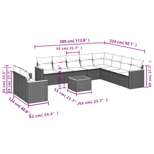 11-Piece Garden Sofa Set with Cushions Mix Beige Poly Rattan Wicker Outdoor Patio Furniture - Image 8