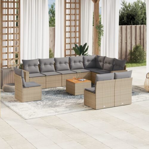 11-Piece Garden Sofa Set with Cushions Mix Beige Poly Rattan Wicker Outdoor Patio Furniture - Image 2