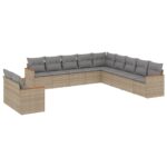 11-Piece Garden Sofa Set with Cushions Mix Beige Poly Rattan Wicker Outdoor Patio Furniture