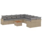 11-Piece Garden Sofa Set with Cushions Mix Beige Poly Rattan Wicker Outdoor Patio Furniture