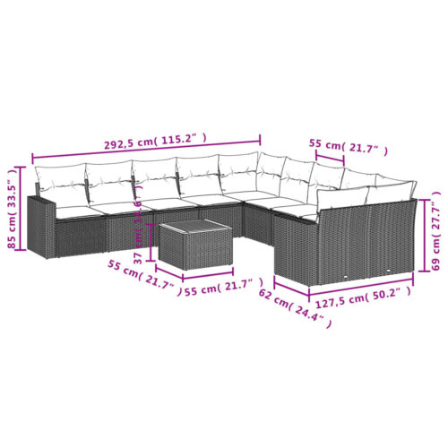 11-Piece Garden Sofa Set with Cushions Mix Beige Poly Rattan Wicker Outdoor Patio Furniture - Image 12