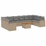 11-Piece Garden Sofa Set with Cushions Mix Beige Poly Rattan Wicker Outdoor Patio Furniture