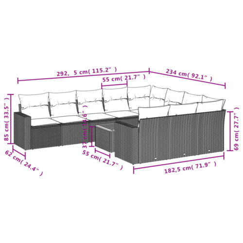 11-Piece Garden Sofa Set with Cushions Mix Beige Poly Rattan Wicker Outdoor Patio Furniture - Image 12