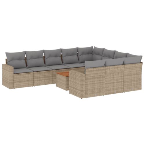11-Piece Garden Sofa Set with Cushions Mix Beige Poly Rattan Wicker Outdoor Patio Furniture - Image 14