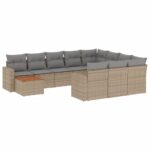 11-Piece Garden Sofa Set with Cushions Mix Beige Poly Rattan Wicker Outdoor Patio Furniture