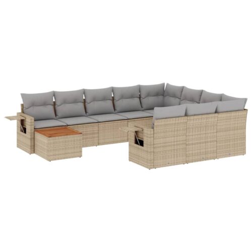 11-Piece Garden Sofa Set with Cushions Mix Beige Poly Rattan Wicker Outdoor Patio Furniture - Image 5