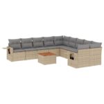 11-Piece Garden Sofa Set with Cushions Mix Beige Poly Rattan Wicker Outdoor Patio Furniture