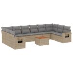 11-Piece Garden Sofa Set with Cushions Mix Beige Poly Rattan Wicker Outdoor Patio Furniture