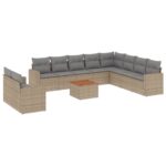 11-Piece Garden Sofa Set with Cushions Mix Beige Poly Rattan Wicker Outdoor Patio Furniture